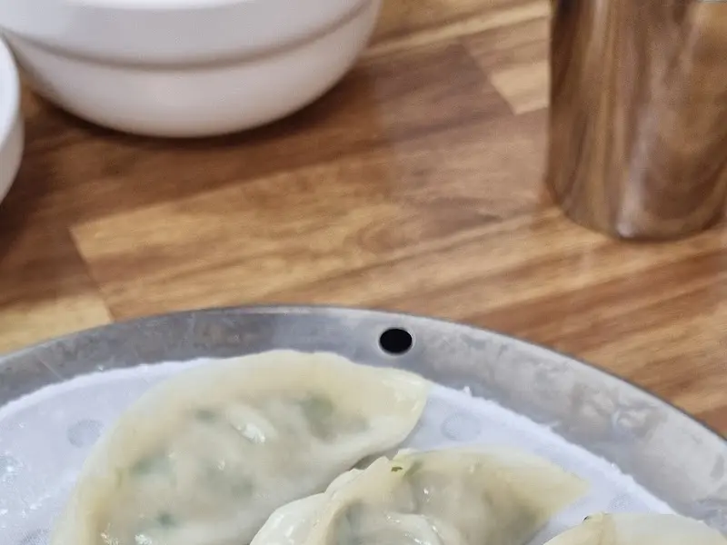 윤기가 흐르는 촉촉한 만두 한 접시