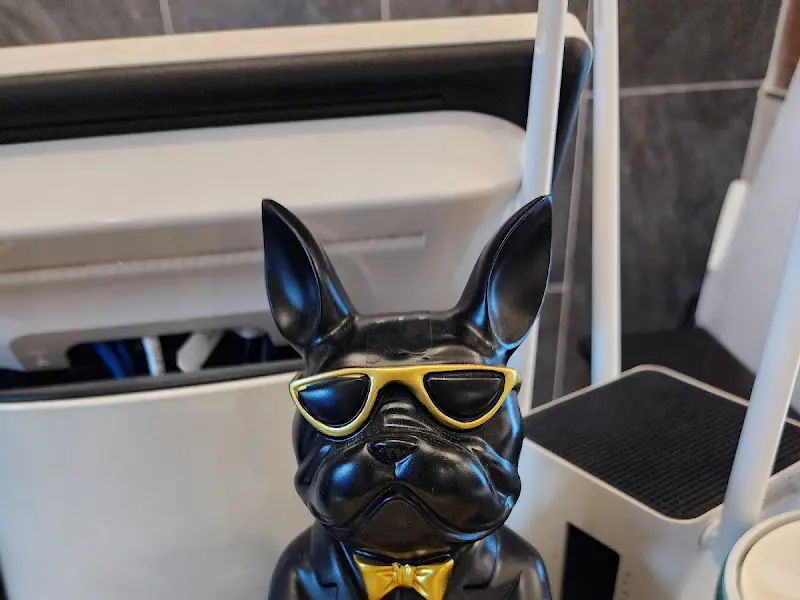 선글라스를 낀 강아지 모형