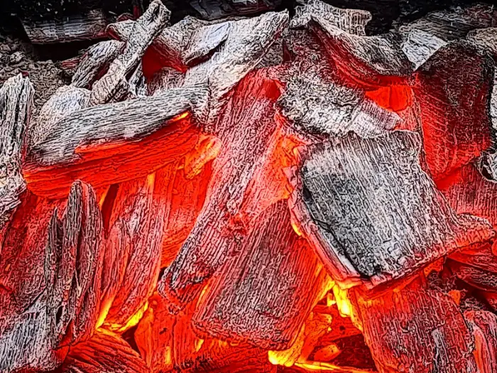 활활 타오르는 숯불