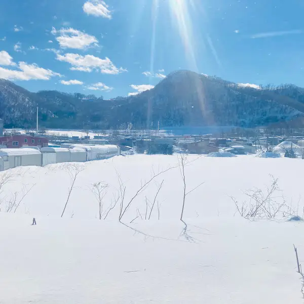 눈 덮인 산과 맑은 하늘