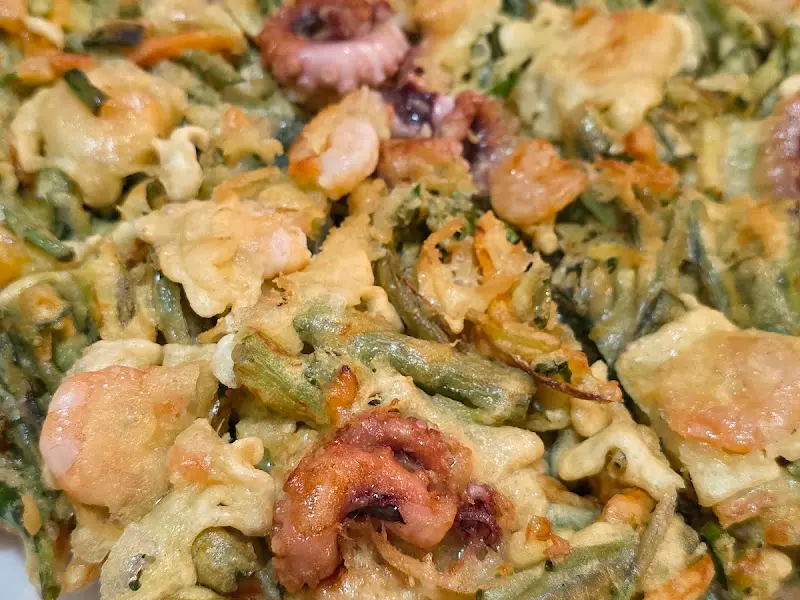 해물파전의 클로즈업