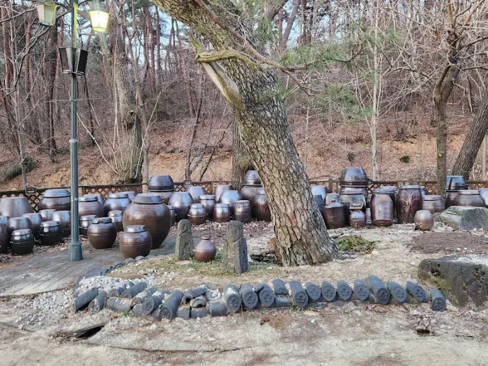 정원 한켠에 놓인 다양한 크기의 항아리들