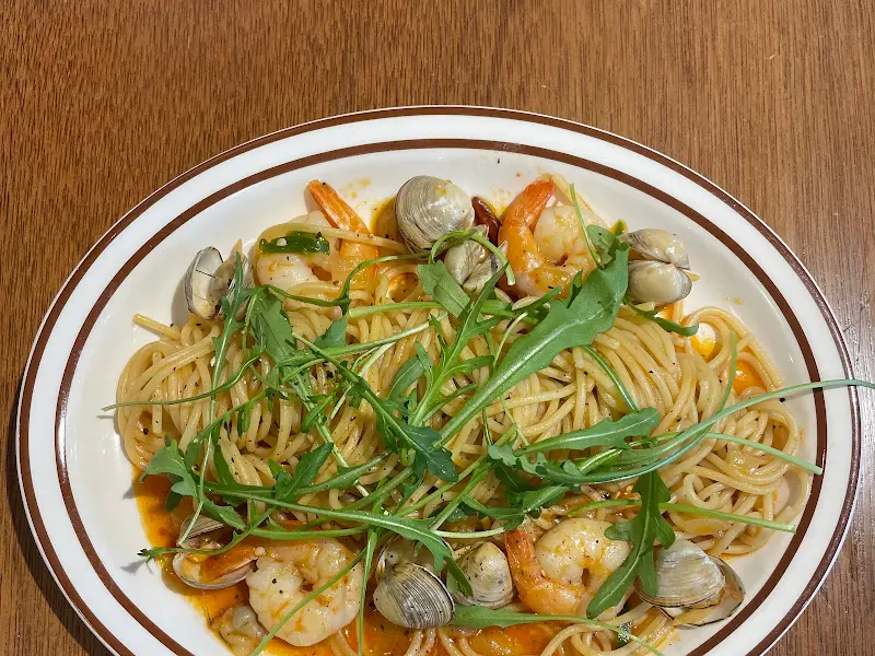 해산물 칠리 오일 파스타 근접샷