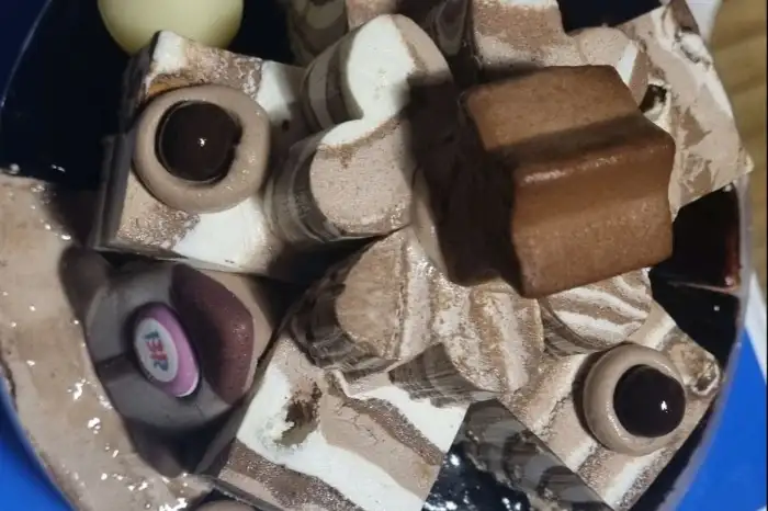 초콜릿과 크림이 어우러진 아이스크림 케이크 조각