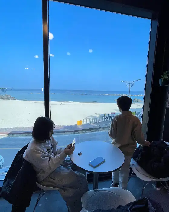 창밖 풍경을 바라보며 앉아 있는 사람들