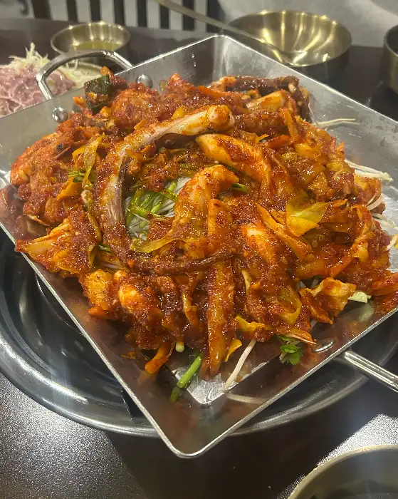 낙지볶음 철판 요리의 클로즈업