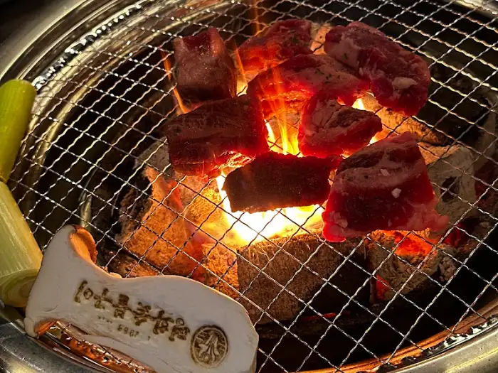 잘 익은 소갈비 한 점을 집어 드는 모습