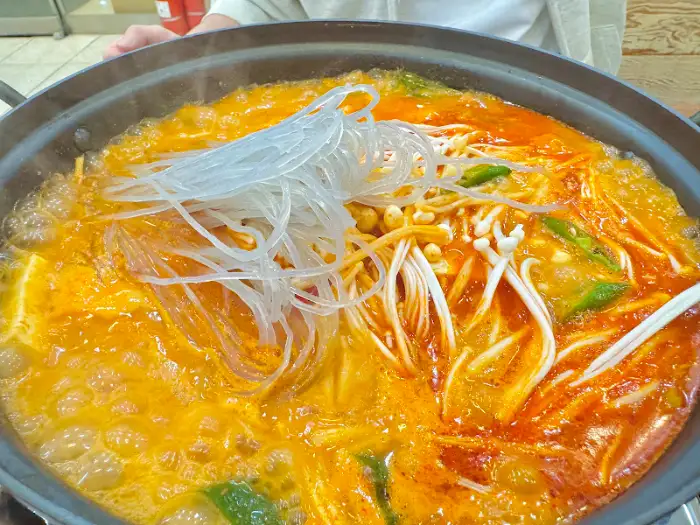 육개장 속 당면과 야채