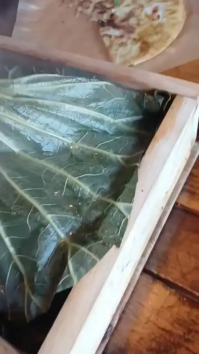 김이 모락모락 피어오르는 편백찜 용기