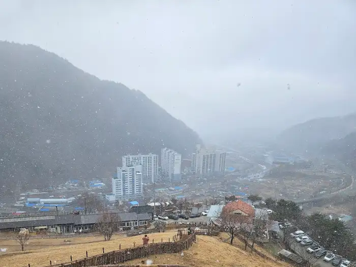 눈 내리는 태백 시가지 전경